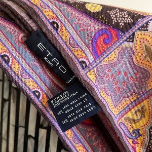 Etro Paisley lightweight Wool and Silk Long Scarf purple multi